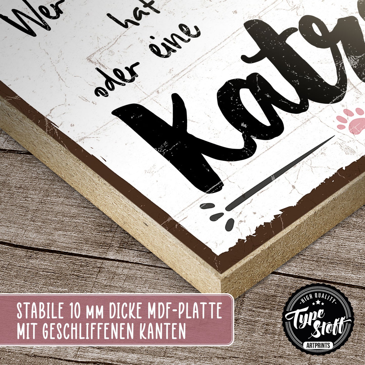 Holzschild mit Spruch - Katze - Wer Narben hat – HS-QN-00765