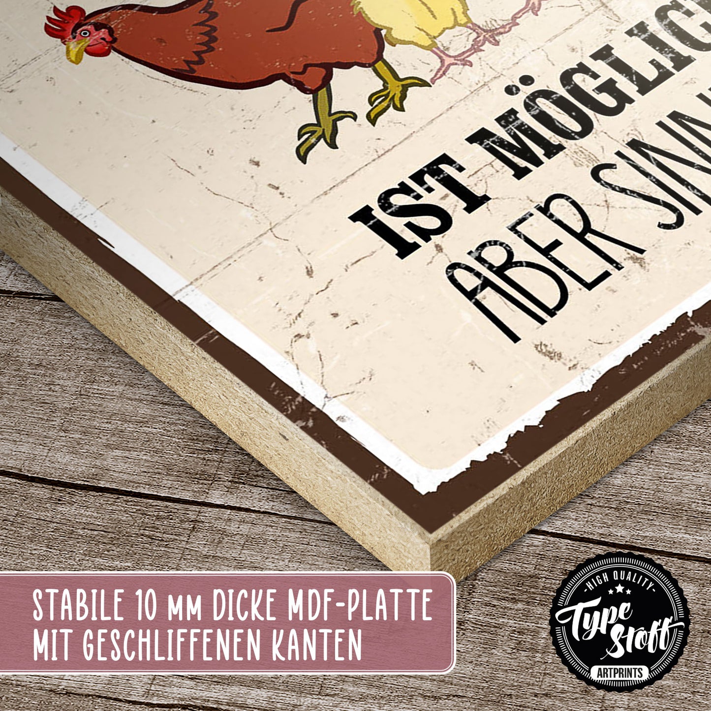 Holzschild mit Spruch - Huhn - Leben ohne Hühner sinnlos – HS-GH-00784