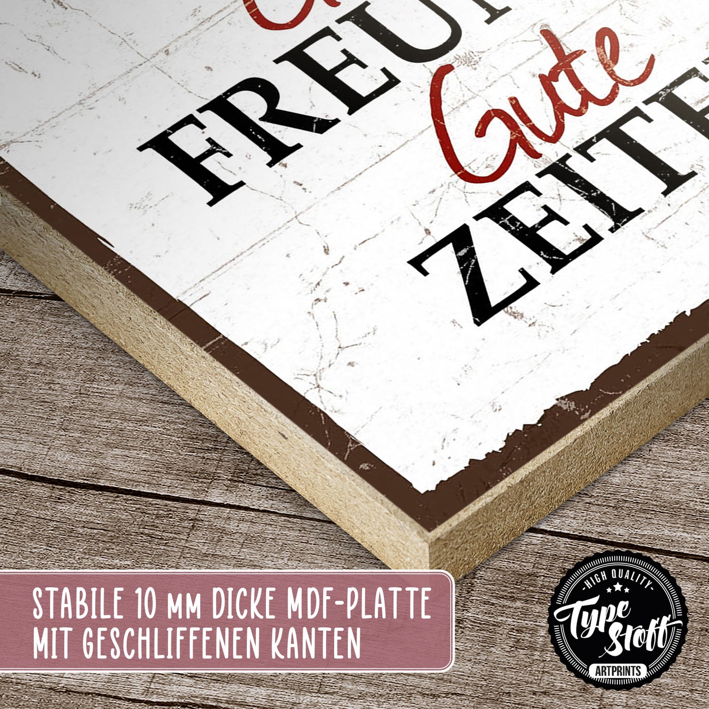 Holzschild mit Spruch - Essen Wein Freunde gute Zeiten – HS-GH-00795