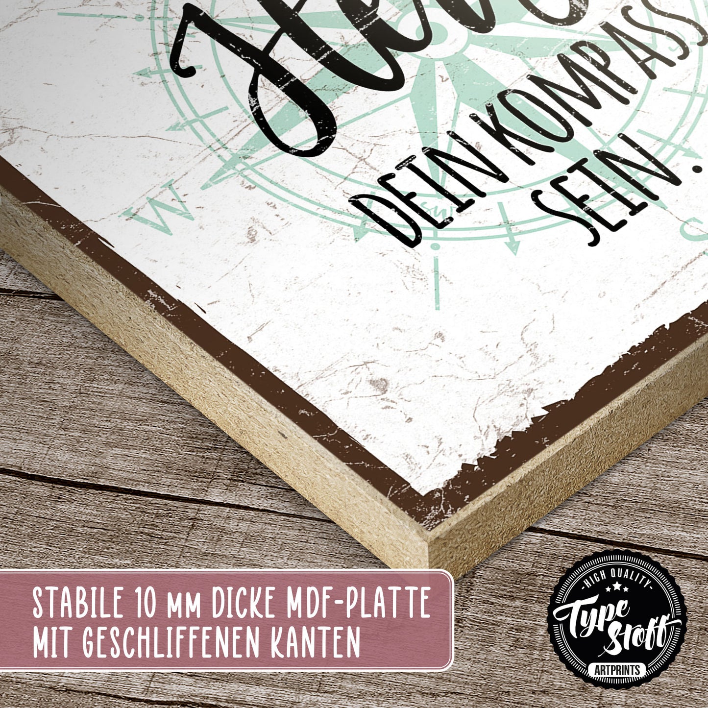 Holzschild mit Spruch - Hygge - Herz - Kompass – HS-QN-00802