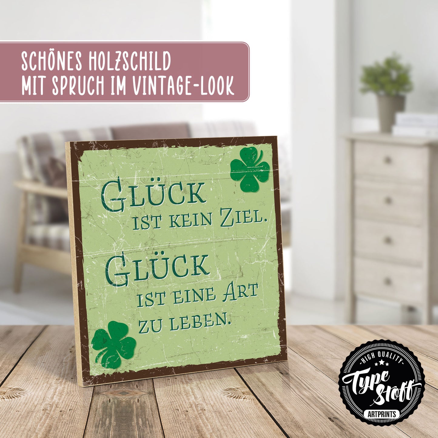 Holzschild mit Spruch - Hygge - Glück ist eine Art zu leben – HS-QN-00804