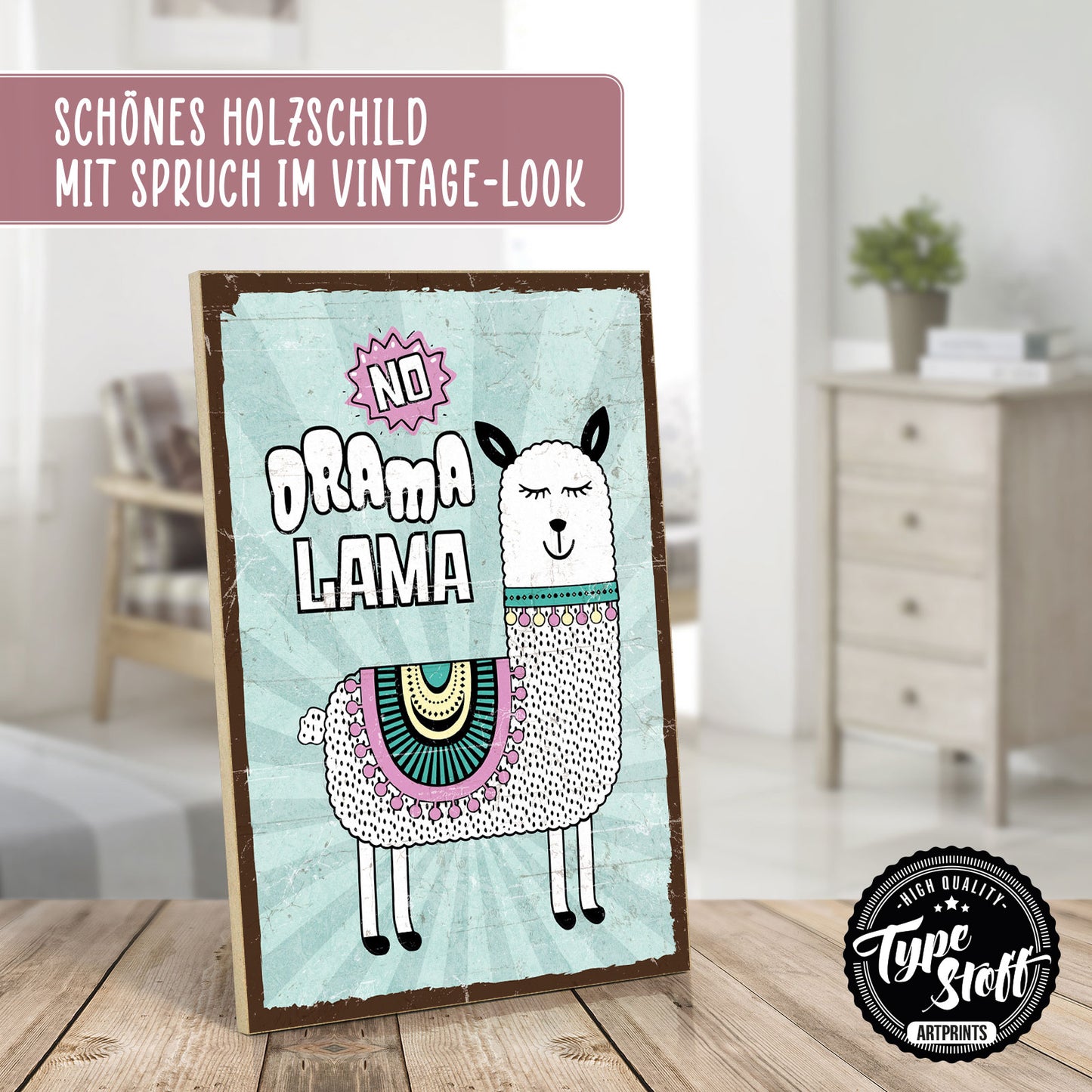 Holzschild mit Spruch - Hygge - No Drama Lama – HS-GH-00855