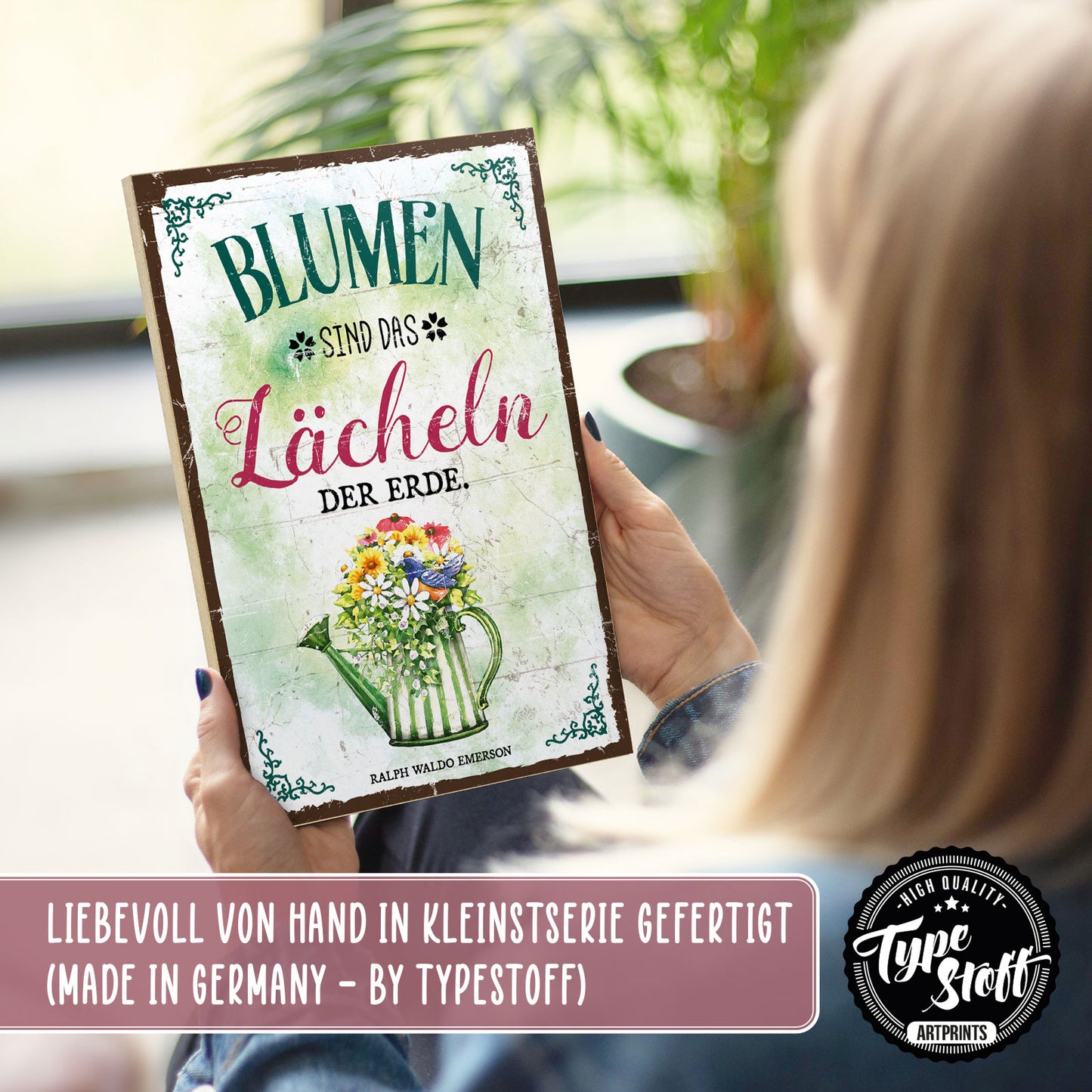 Holzschild mit Spruch - Garten - Blumen sind Lächeln – HS-GH-00869