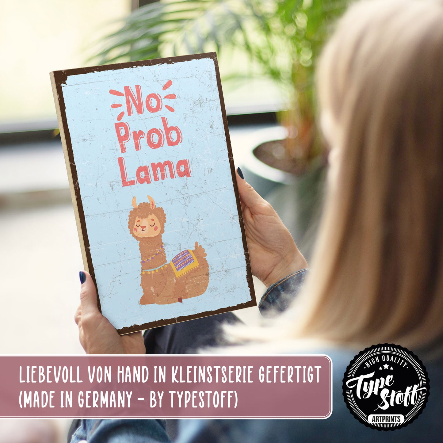 Holzschild mit Spruch - Hygge - No Drama Lama – HS-GH-00882