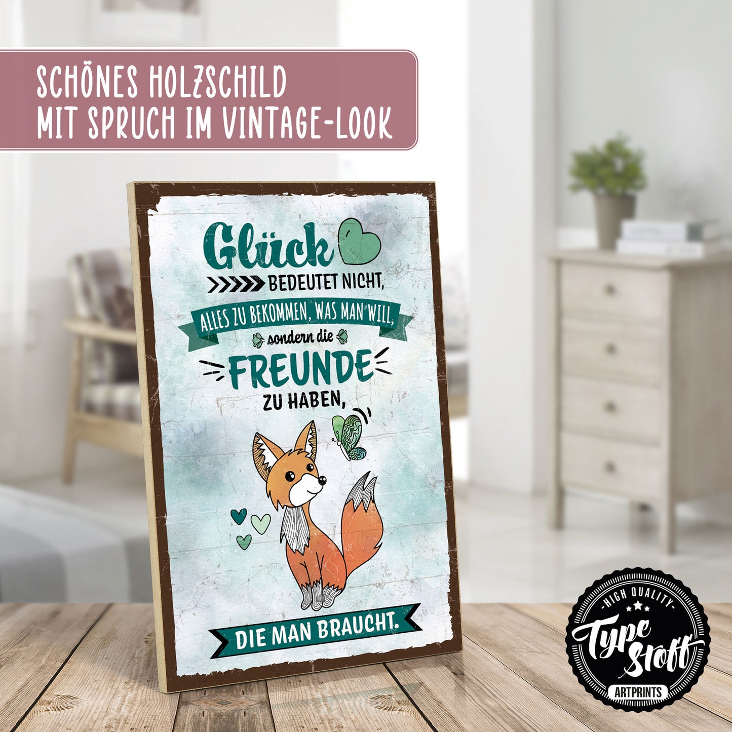Holzschild mit Spruch - Freunde und Zufriedenheit – HS-GH-00885
