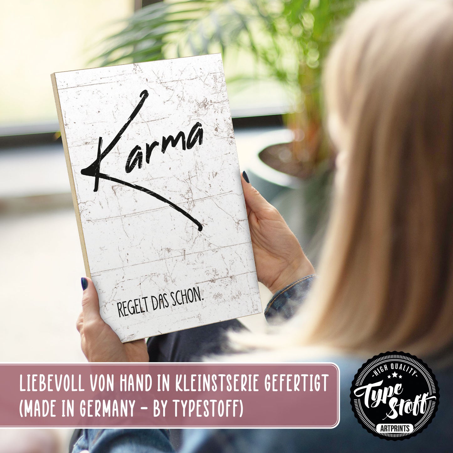 Holzschild mit Spruch - Hygge - Karma regelt das schon – HS-GH-00890