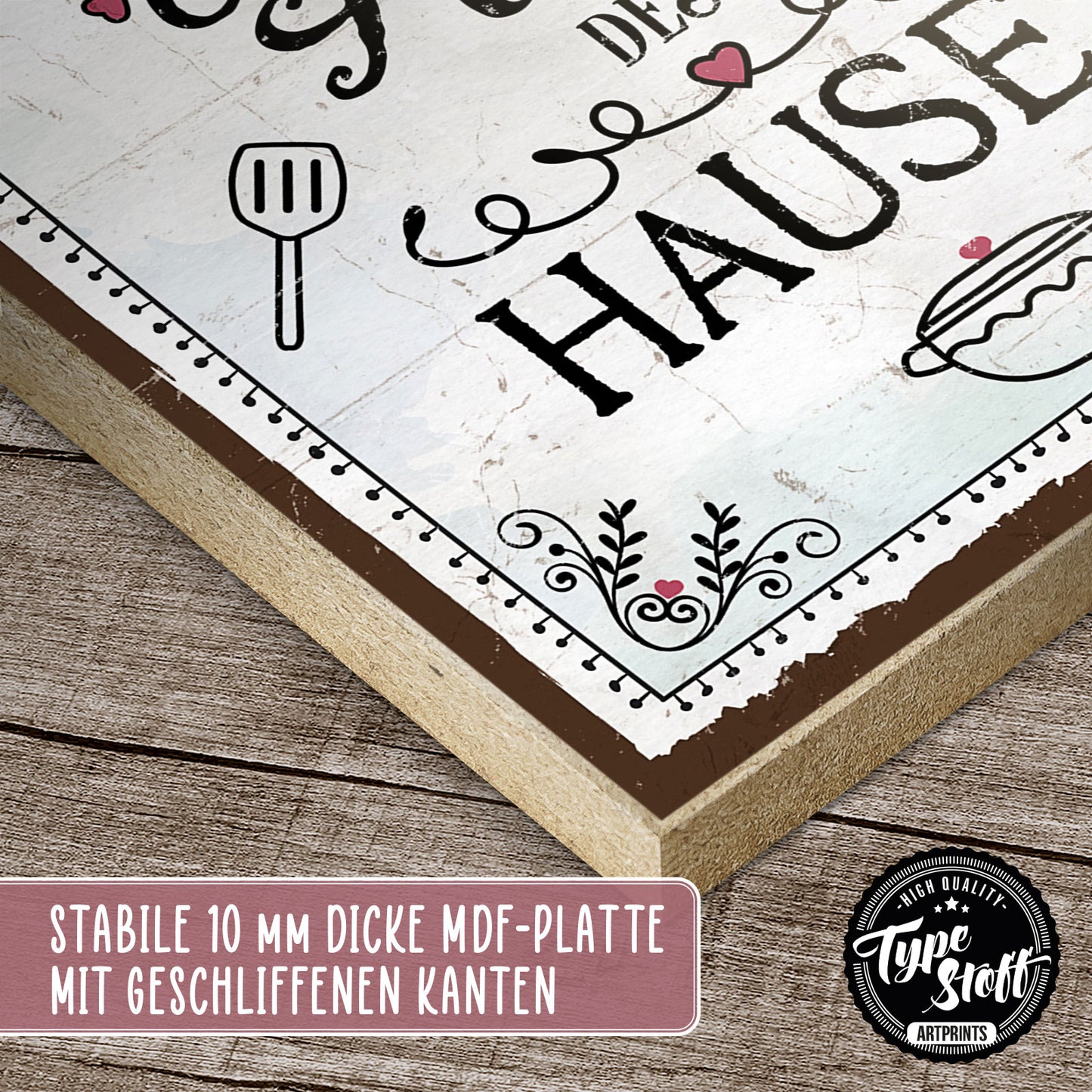 Holzschild mit Spruch - Die Küche ist das Herz des Hauses – HS-GH-00898