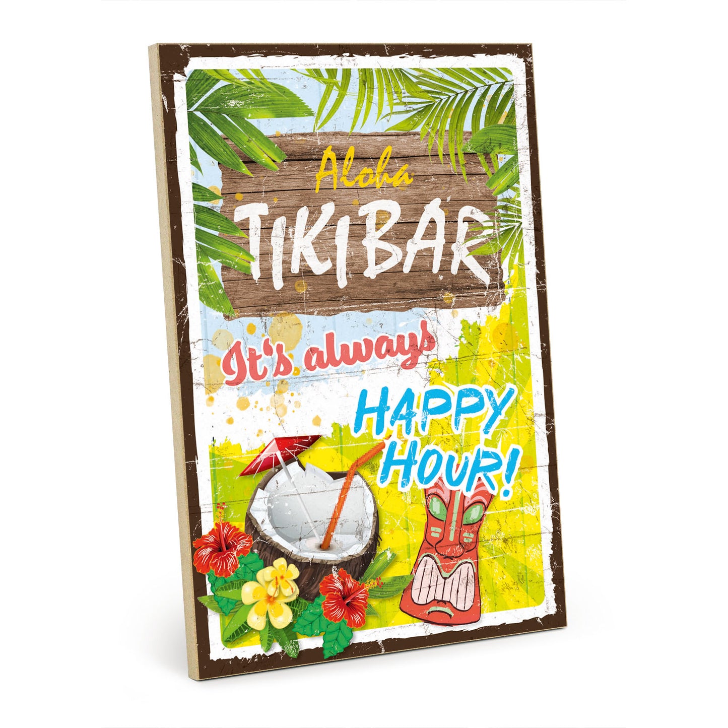 Holzschild mit Spruch - Aloha Tikibar - Happy Hour – HS-GH-00917