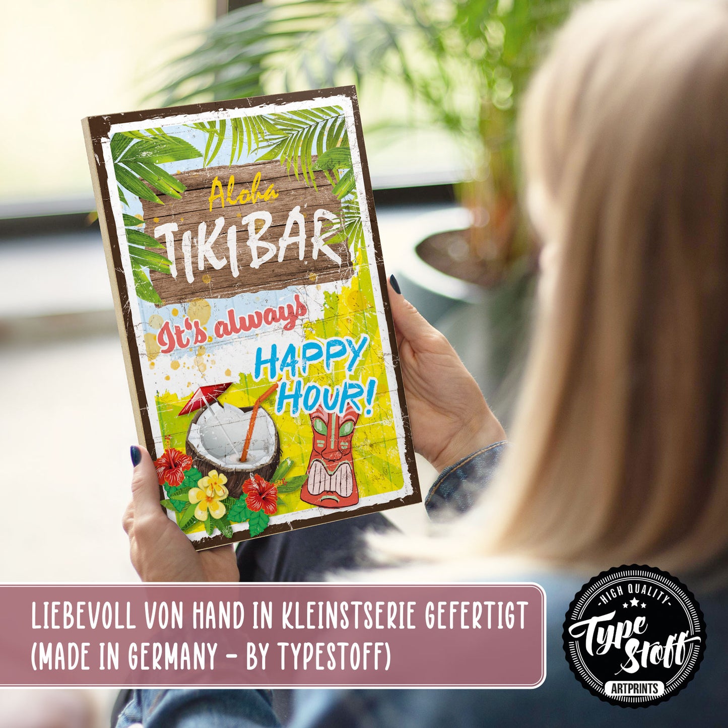 Holzschild mit Spruch - Aloha Tikibar - Happy Hour – HS-GH-00917