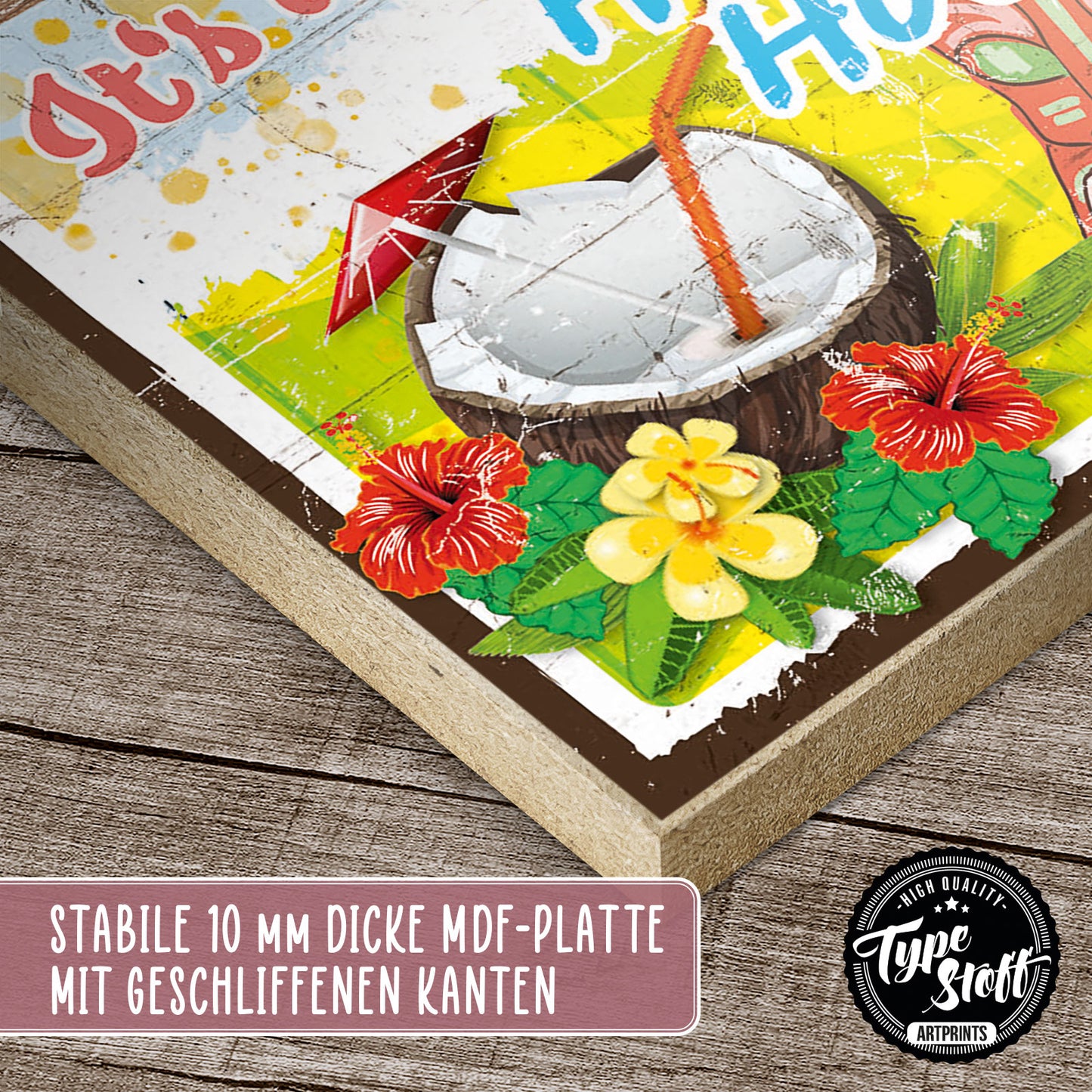 Holzschild mit Spruch - Aloha Tikibar - Happy Hour – HS-GH-00917