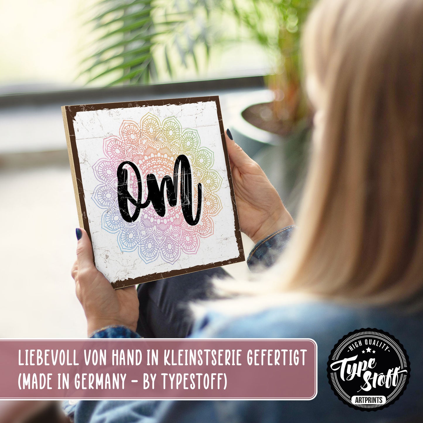 Holzschild mit Spruch - Hygge - om shanti - HS-QN-00923