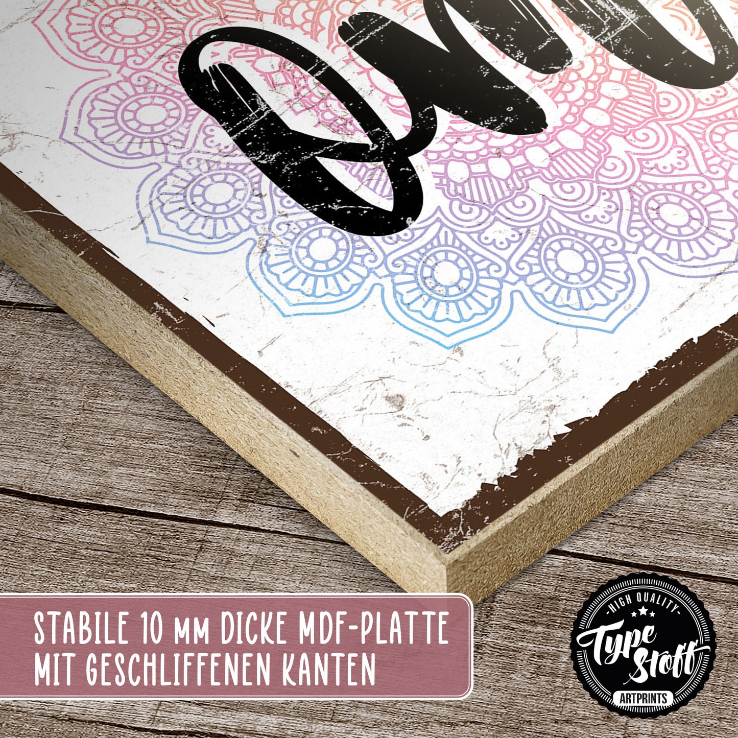 Holzschild mit Spruch - Hygge - om shanti - HS-QN-00923