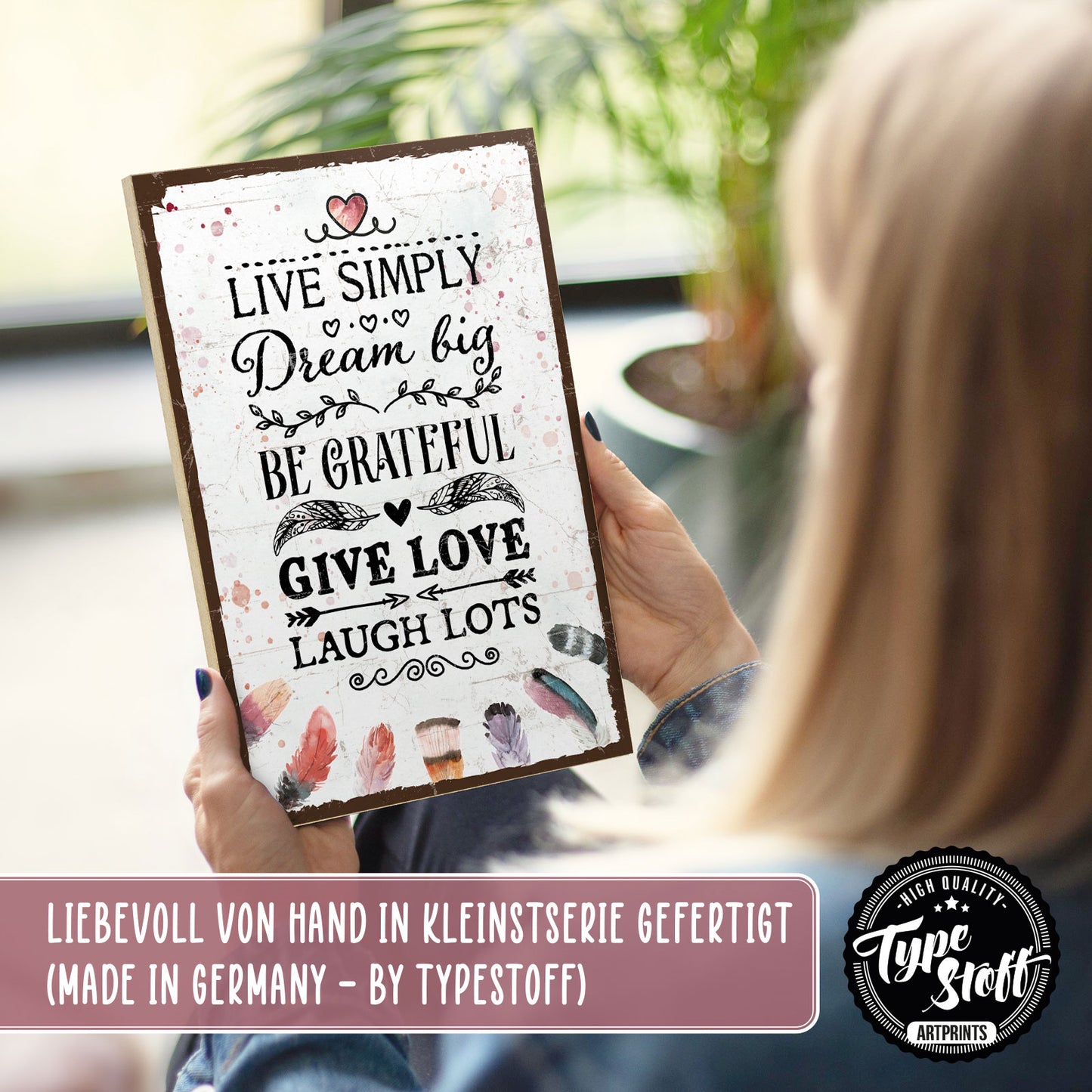 Holzschild mit Spruch - live simply - dream big – HS-GH-00933