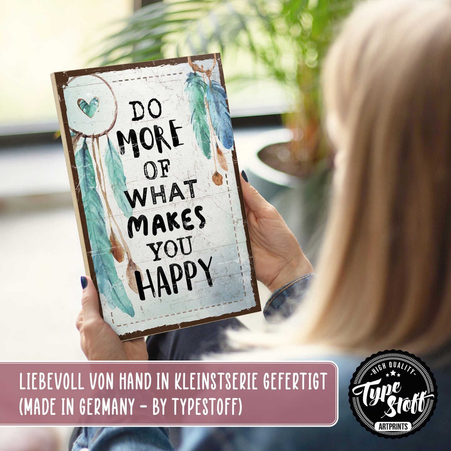 Holzschild mit Spruch - Hygge mach was dich flücklich macht – HS-GH-00934