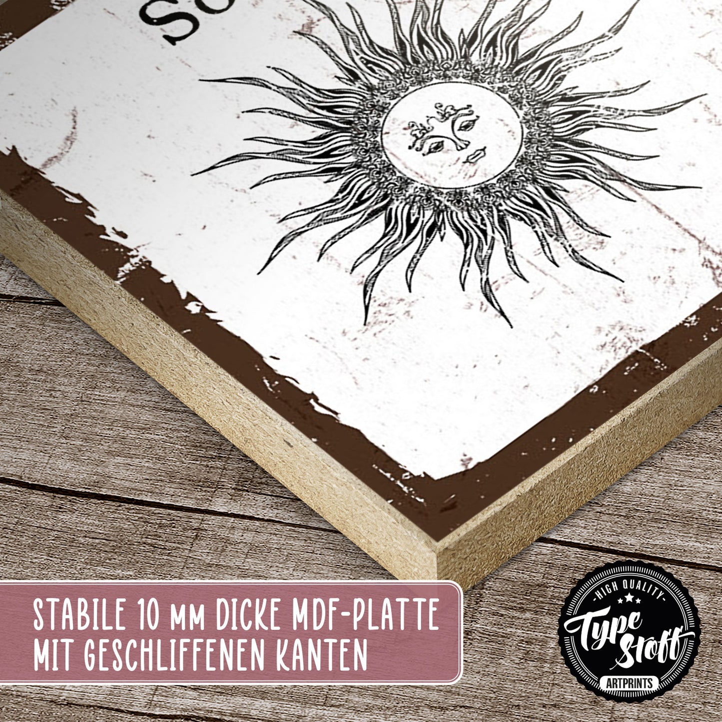 Holzschild mit Spruch - Hygge - Sonne Mond und Sterne – HS-KQ00937