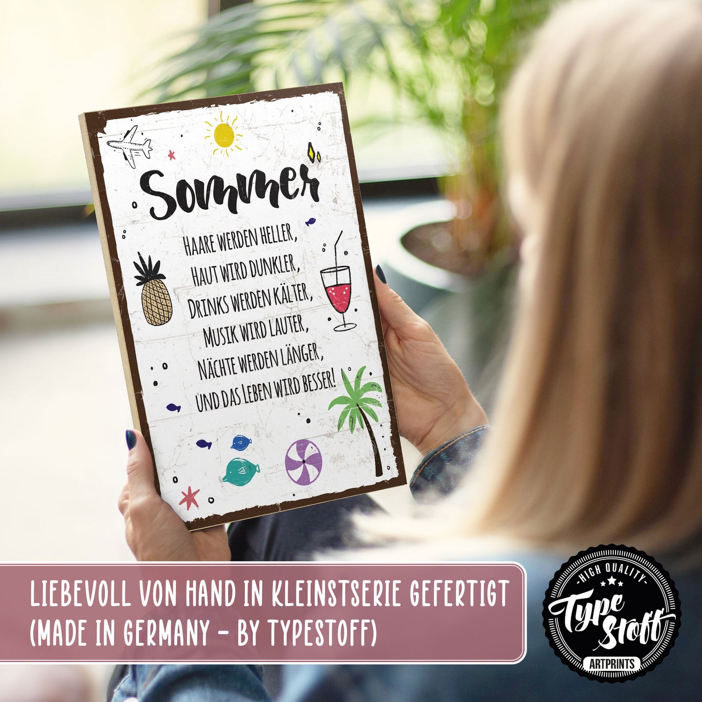 Holzschild mit Spruch - Hygge - Sommer – HS-GH-00959