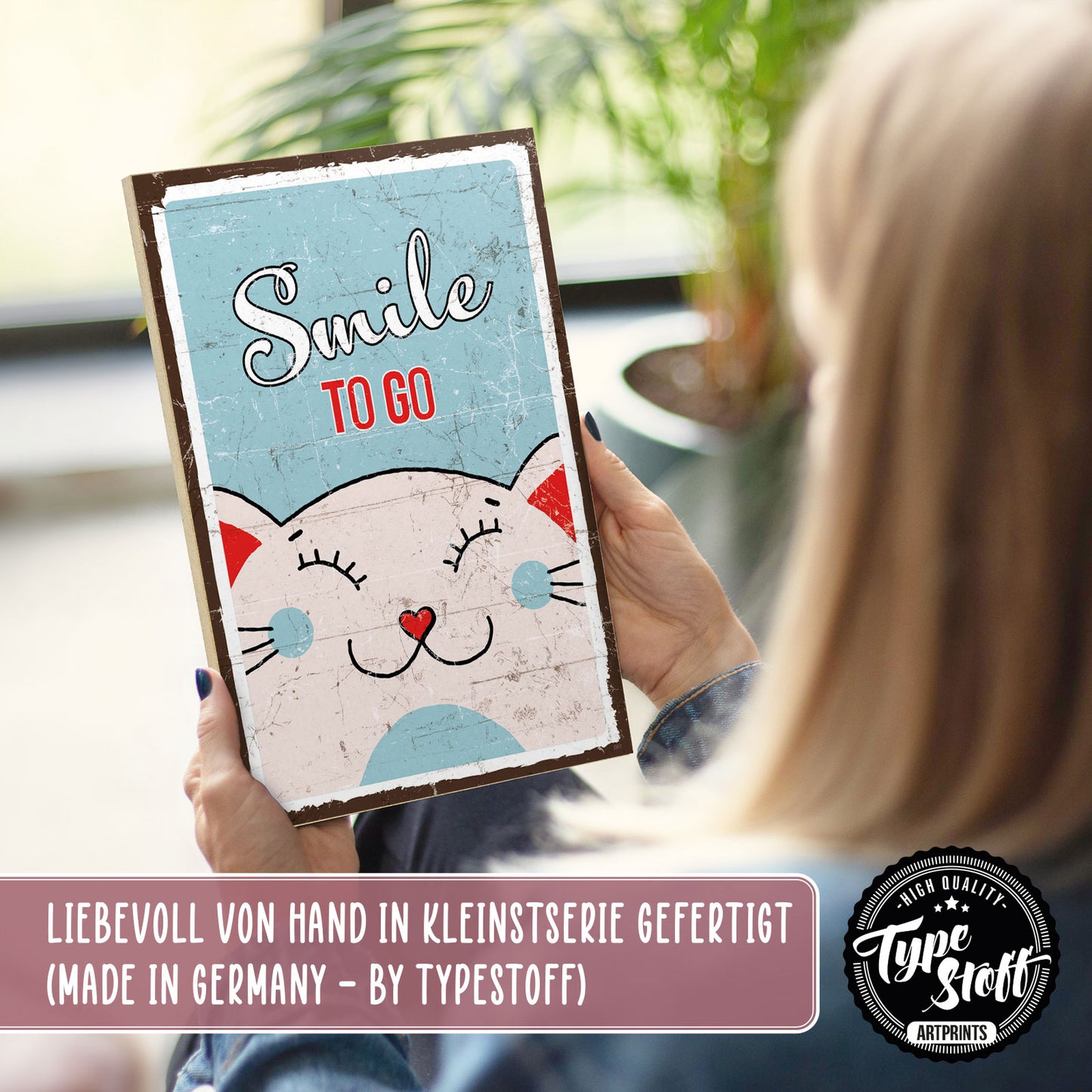 Holzschild mit Spruch - Lachen - Smile to go – HS-GH-00981