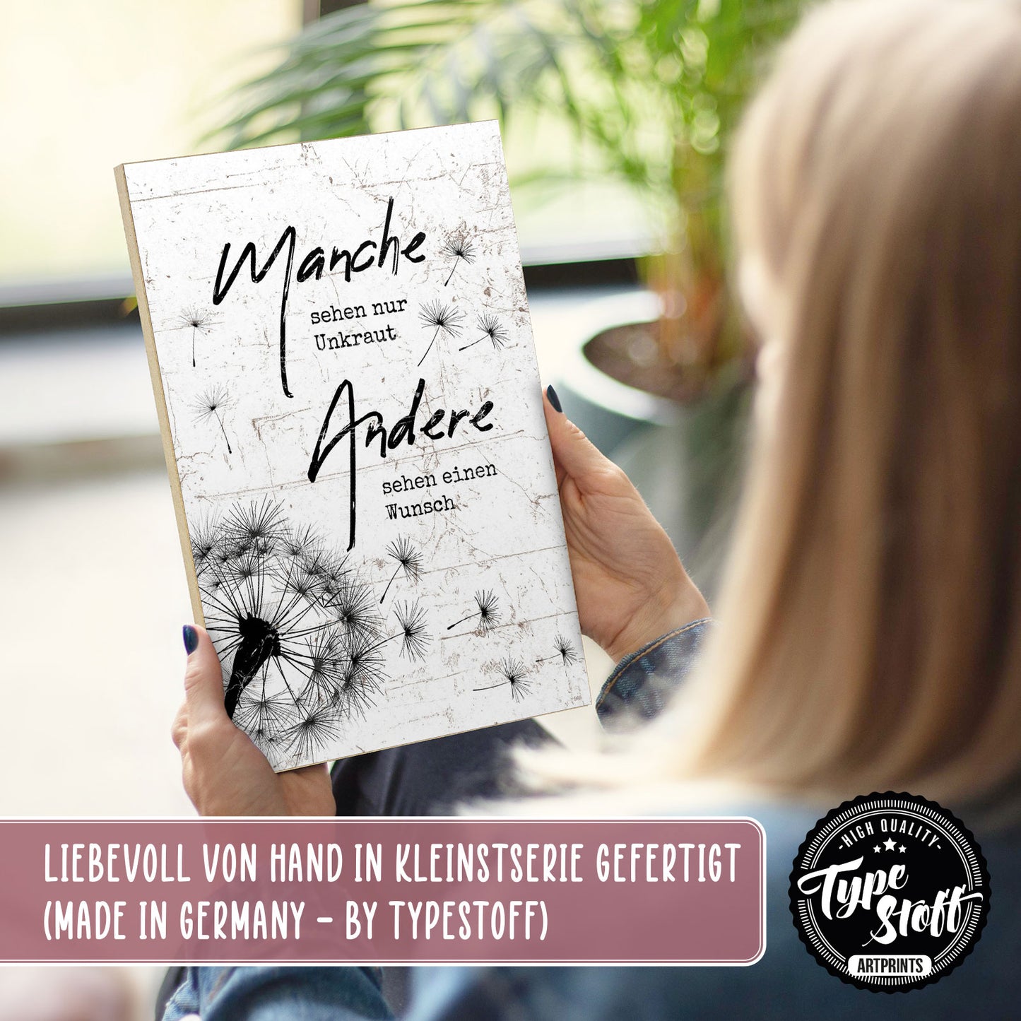 Holzschild mit Spruch - Hygge - Pusteblume - Wunsch – HS-GH-00989