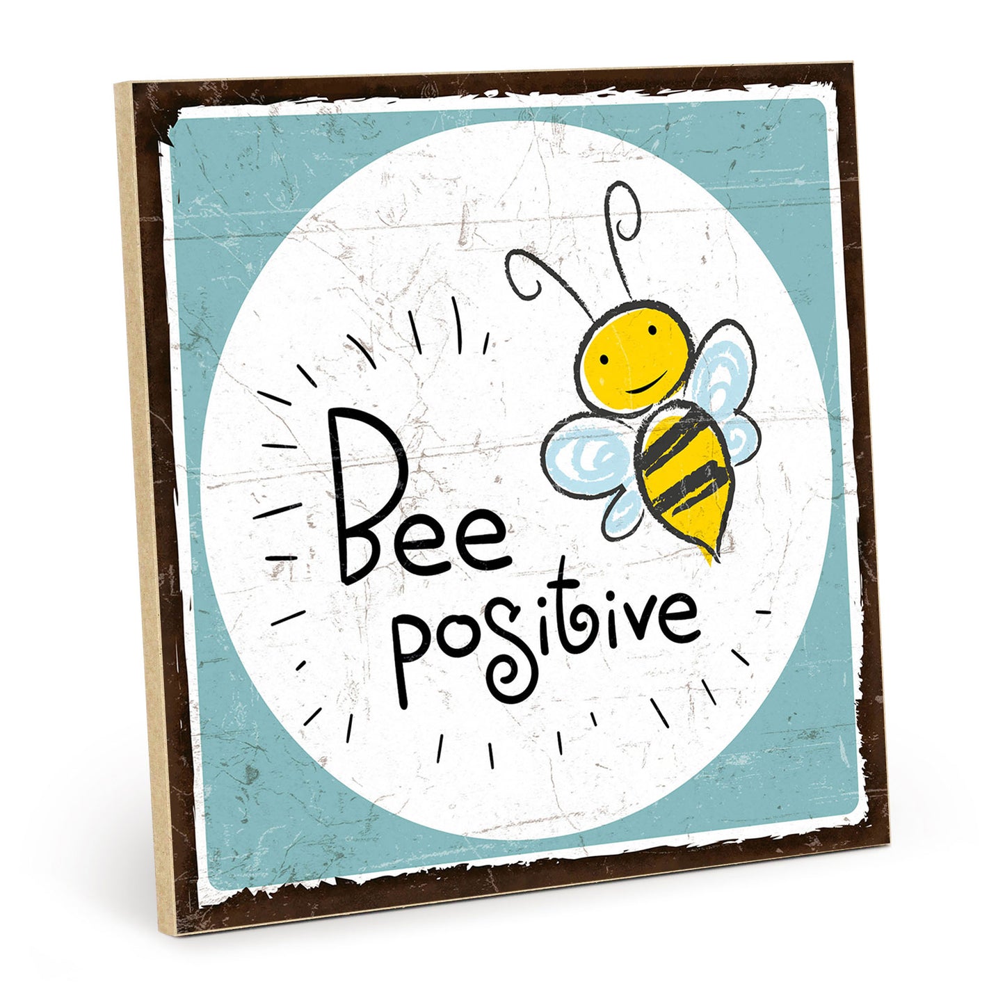 Holzschild mit Spruch - Hygge - bee positive – HS-QN-00994