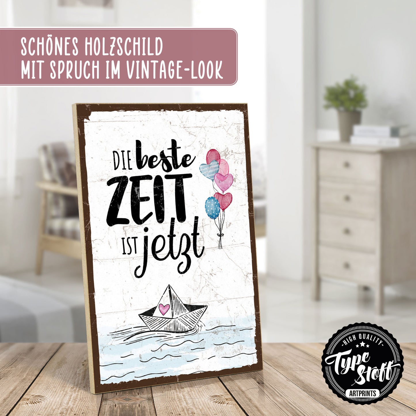 Holzschild mit Spruch - Hygge - Die beste Zeit ist jetzt – HS-GH-01005
