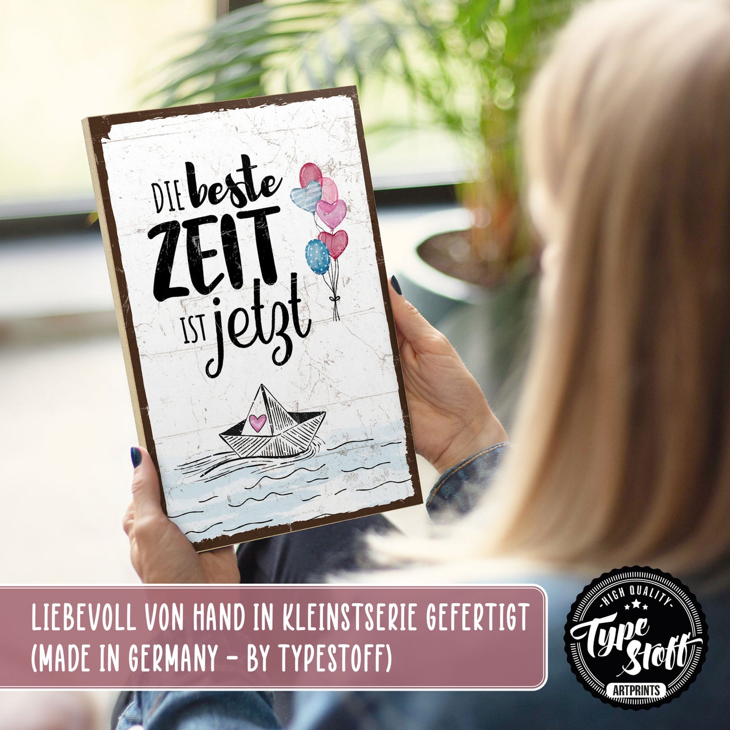 Holzschild mit Spruch - Hygge - Die beste Zeit ist jetzt – HS-GH-01005