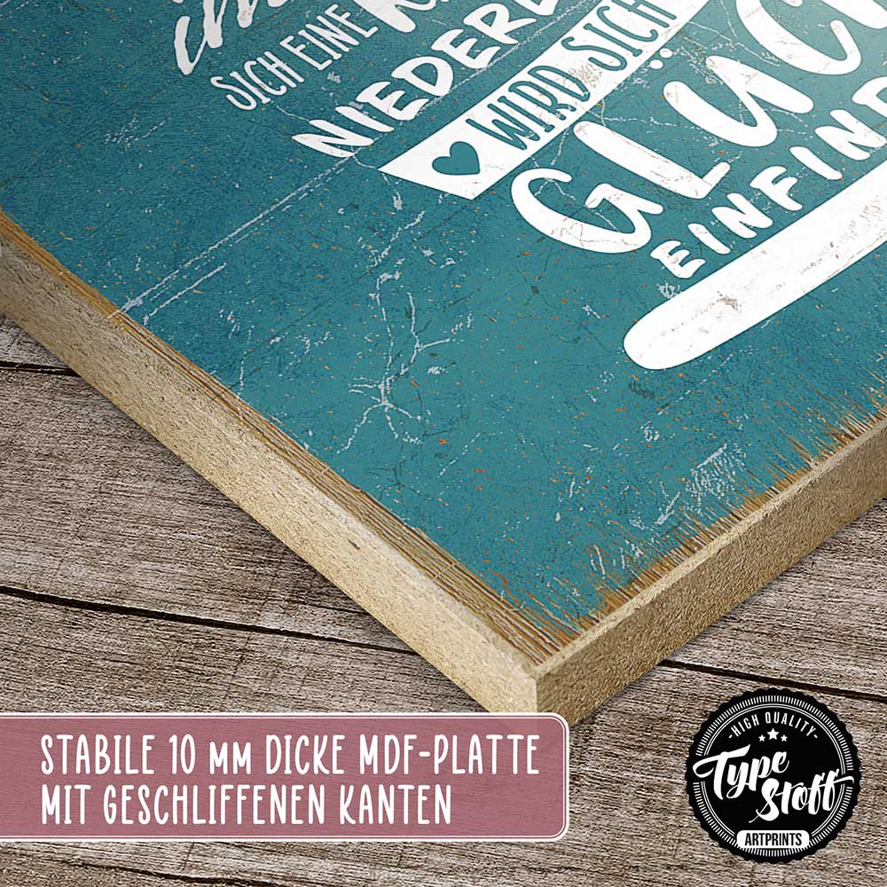 Holzschild mit Spruch - Katze - Das Glück findet sich ein – HS-GH-01018
