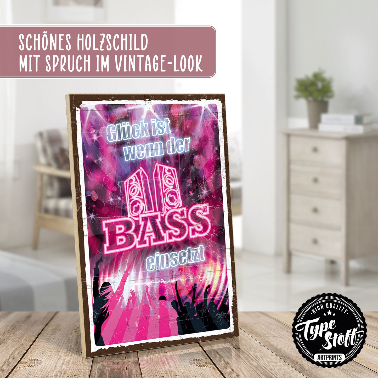 Holzschild mit Spruch - Musik - Glück - Bass – HS-GH-01038
