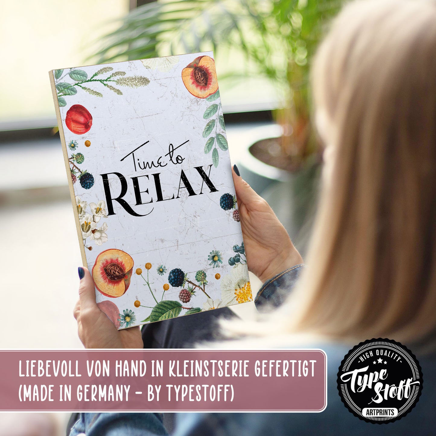 Holzschild mit Spruch - Hygge - Time to relax – HS-GH-01052