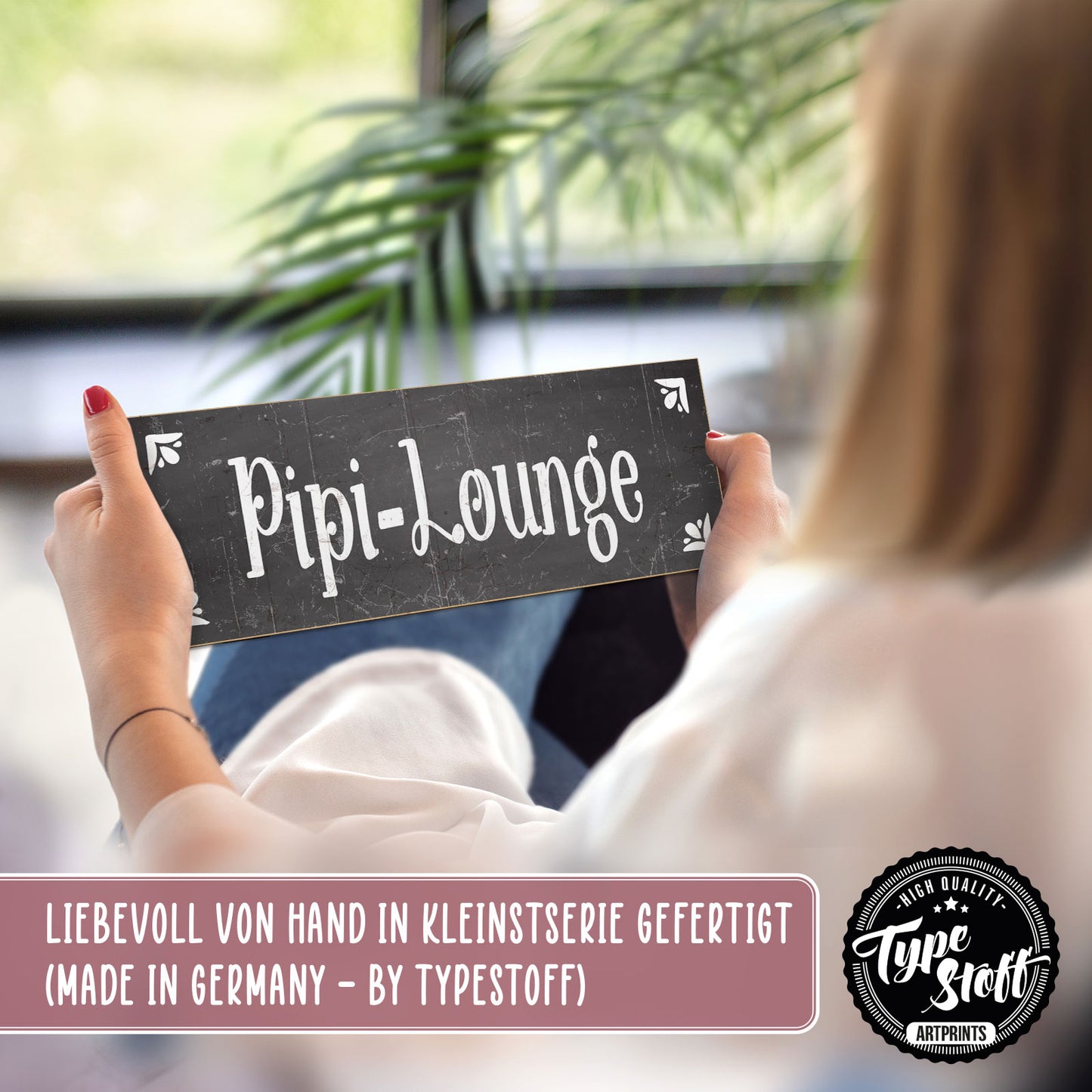 Holzschild mit Spruch - Toilette - Pipi Lounge – HS-KQ-01058