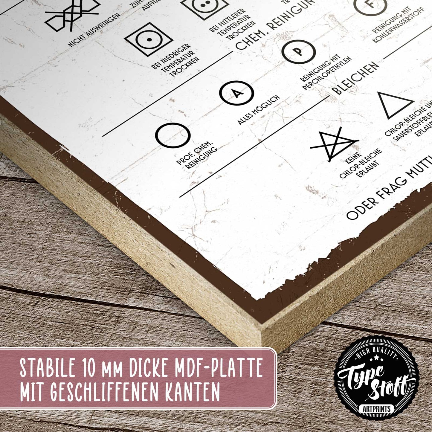 Holzschild mit Spruch - Waschküche - Pflege-Symbole – HS-GH-01059