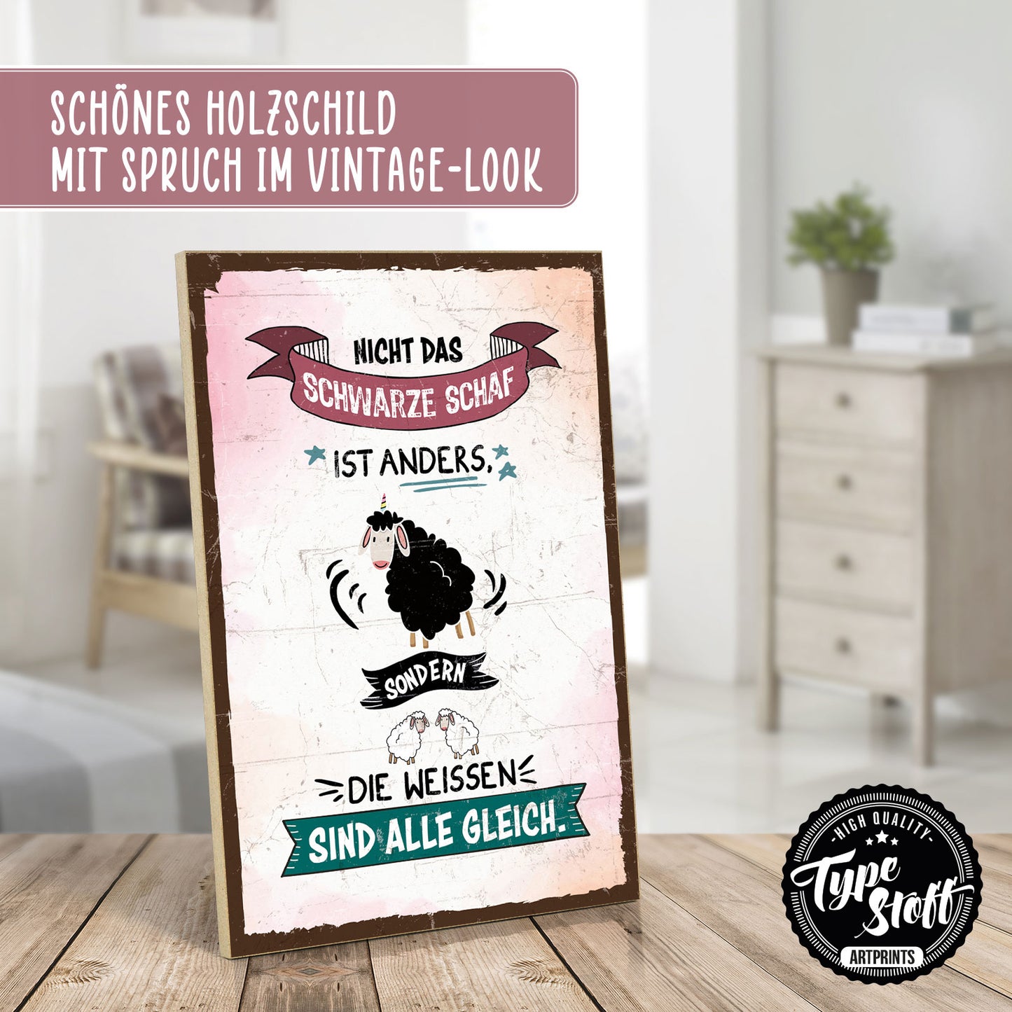 Holzschild mit Spruch - Hygge - Schwarzes Schaf – HS-GH-01075