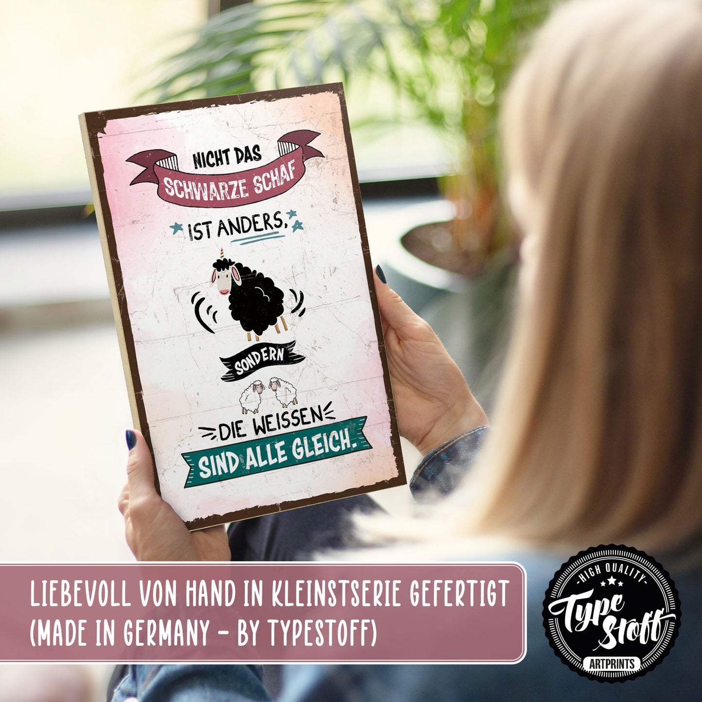 Holzschild mit Spruch - Hygge - Schwarzes Schaf – HS-GH-01075