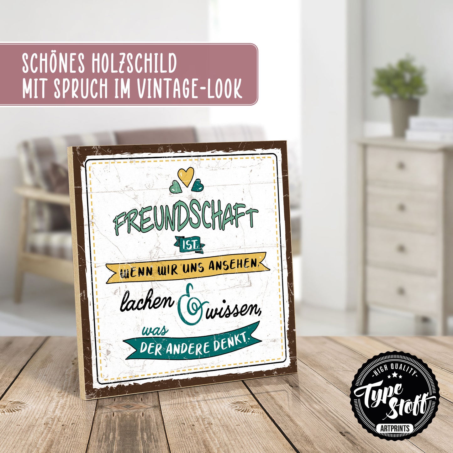 Holzschild mit Spruch - Freundschaft und Lachen – HS-QN-01091