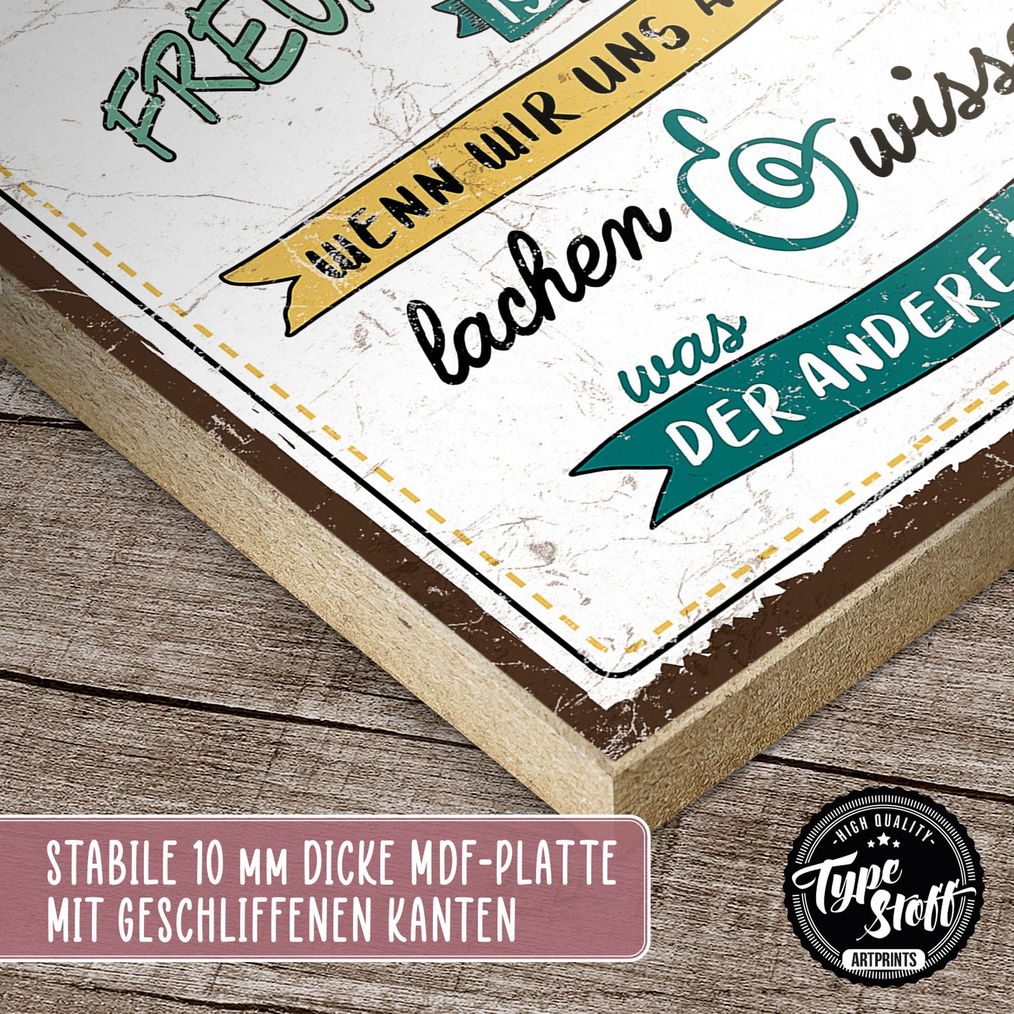 Holzschild mit Spruch - Freundschaft und Lachen – HS-QN-01091