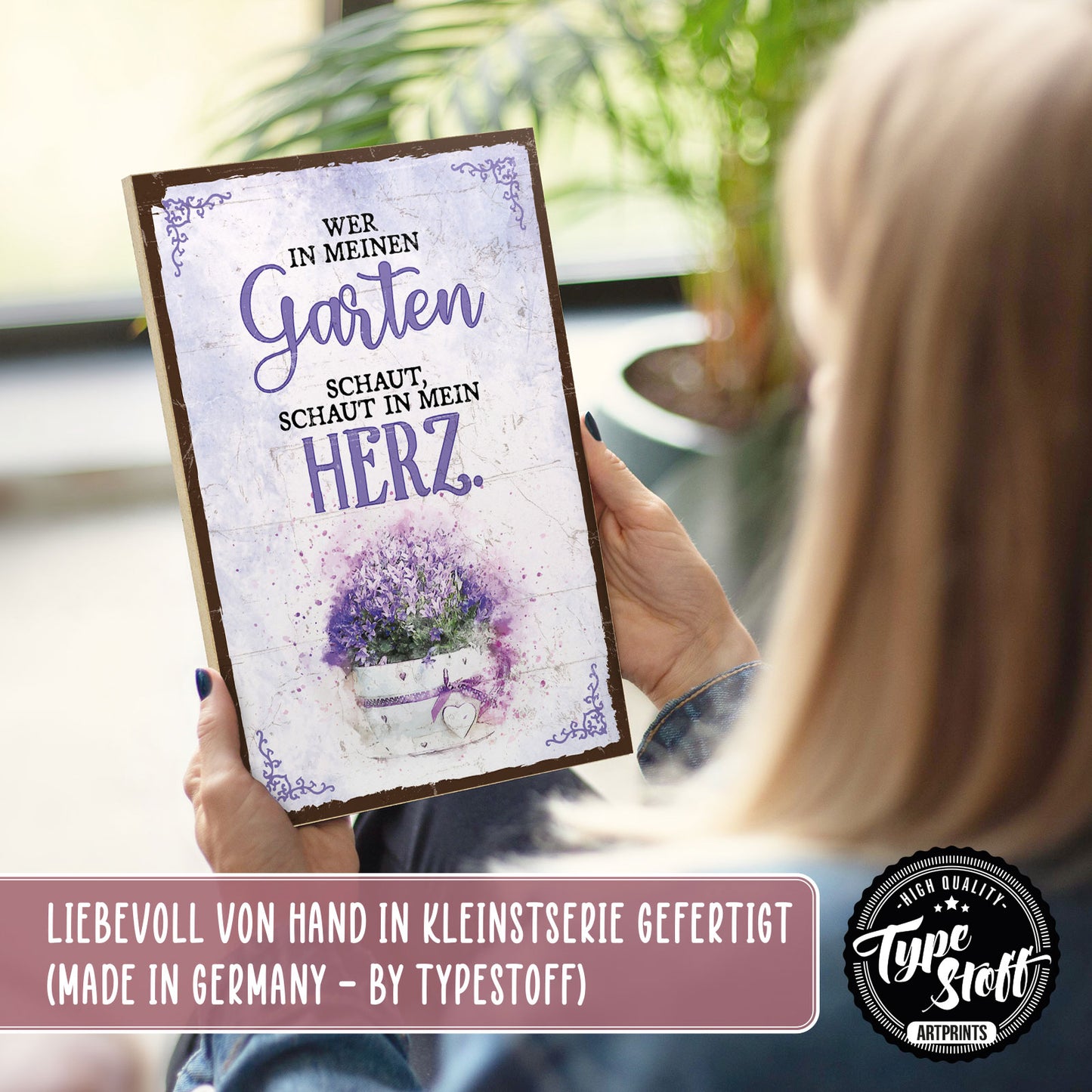 Holzschild mit Spruch - Garten und Herz – HS-GH-01093