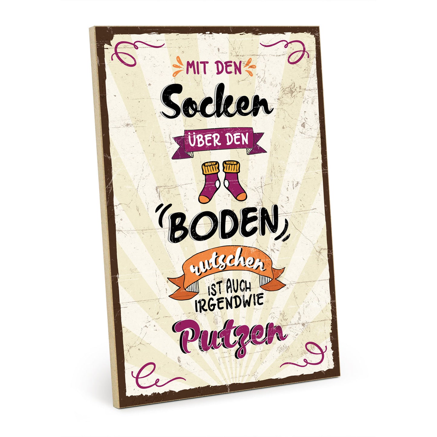 Holzschild mit Spruch - Mit den Sockn über den Boden – HS-GH-01094