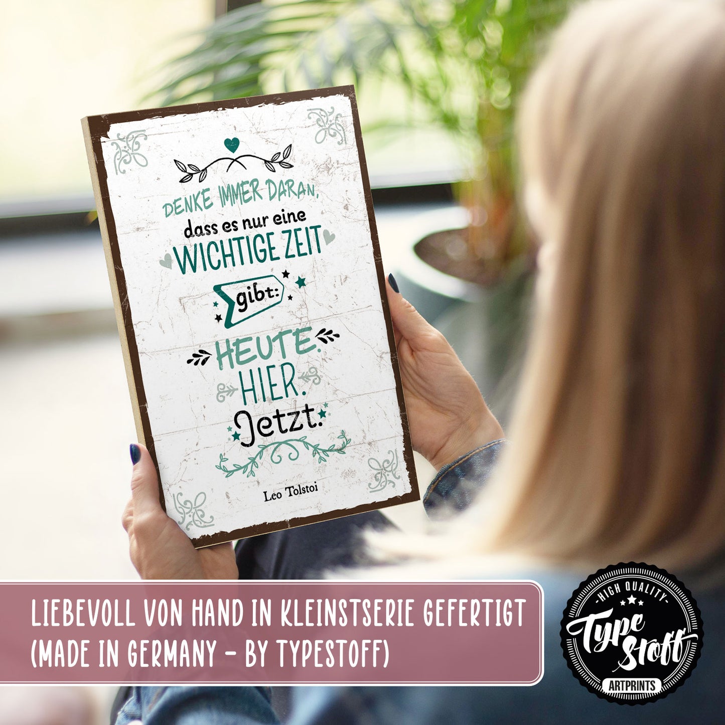 Holzschild mit Spruch - Hygge - Heute - Hier - Jetzt – HS-GH-01098