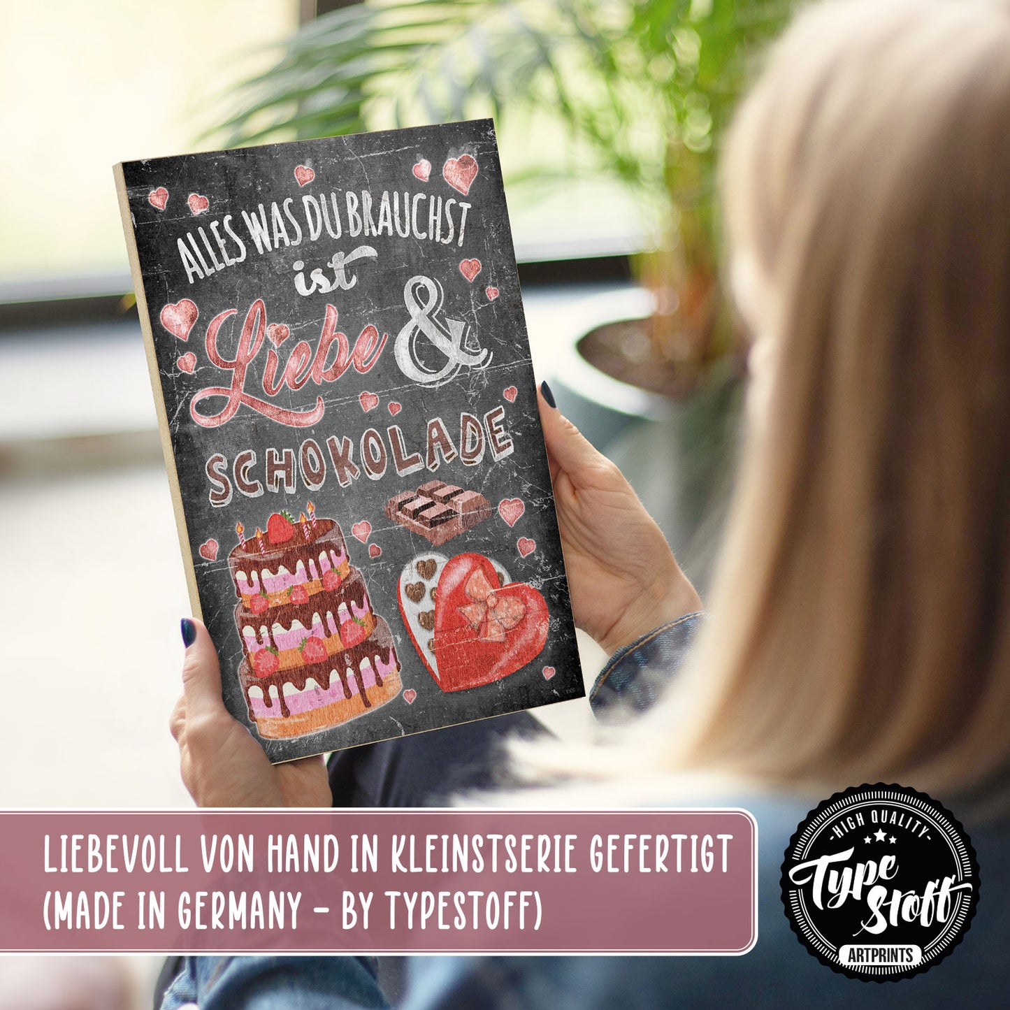 Holzschild mit Spruch - Liebe und Schokolade – HS-GH-01105
