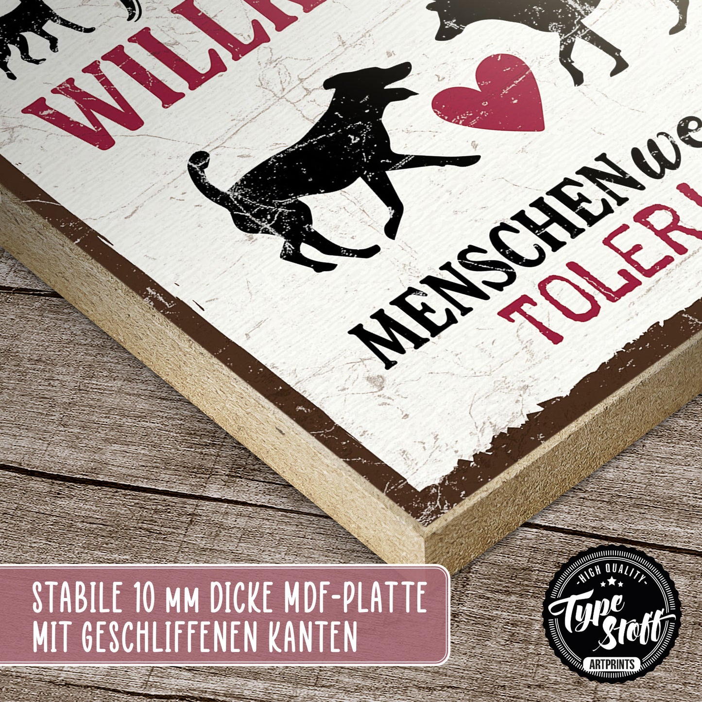 Holzschild mit Spruch - Hunde willkommen – HS-QN-01132