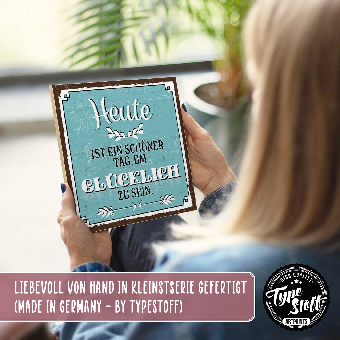 Holzschild mit Spruch - Hygge - Heute glücklich sein - HS-QN-01136