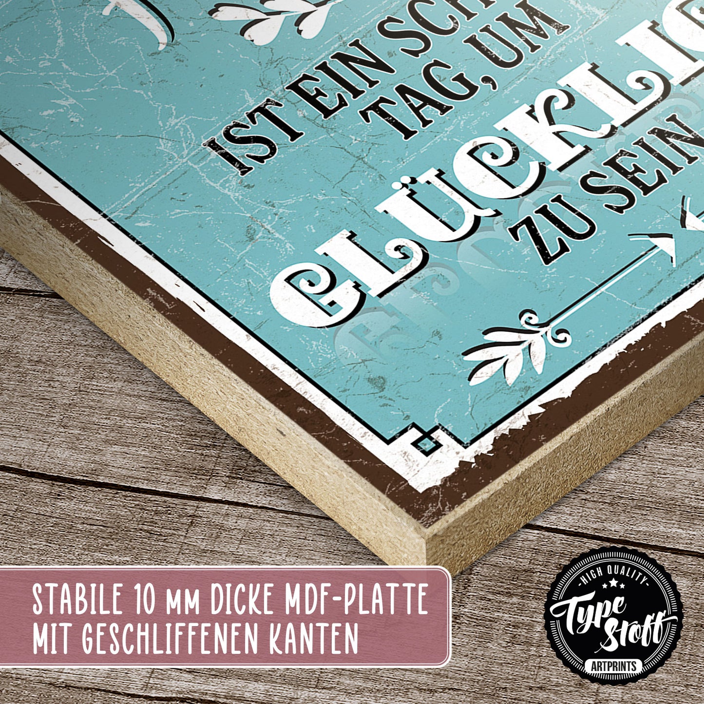 Holzschild mit Spruch - Hygge - Heute glücklich sein - HS-QN-01136