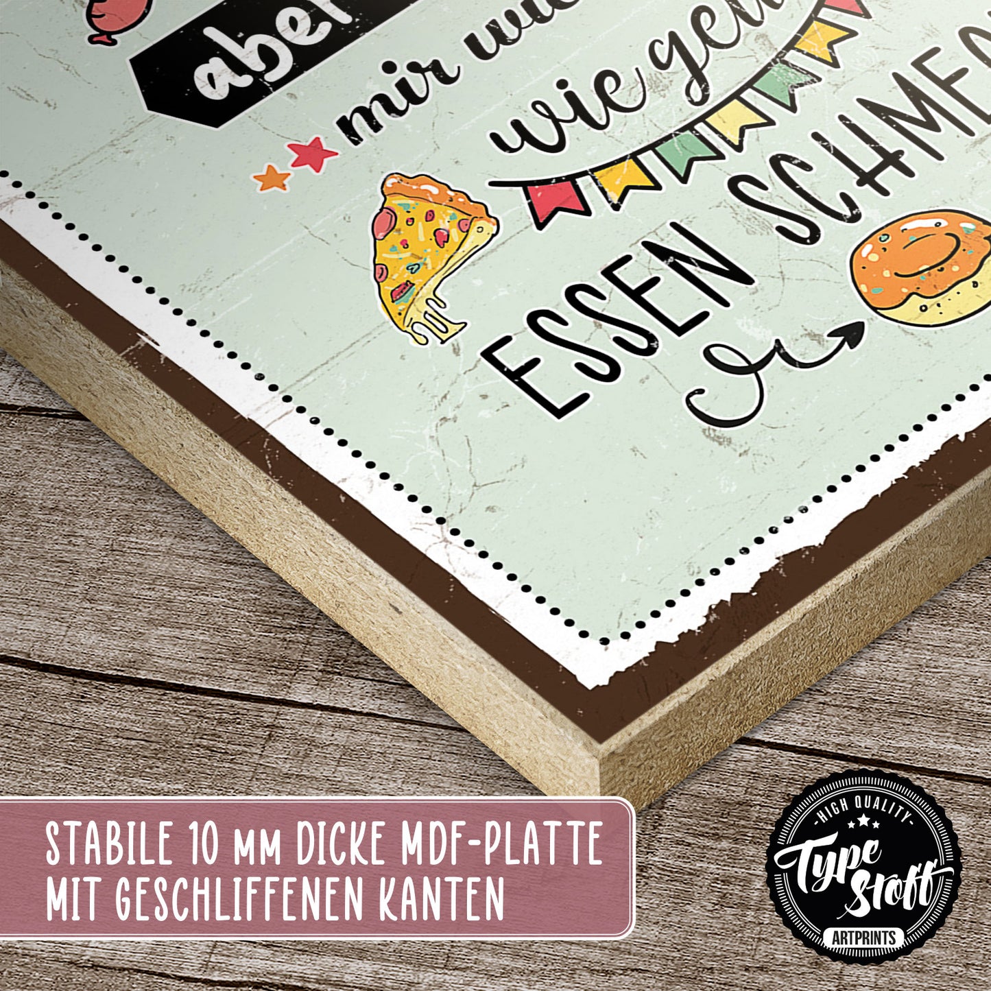 Holzschild mit Spruch - Essen - Dünner - Lecker – HS-GH-01142