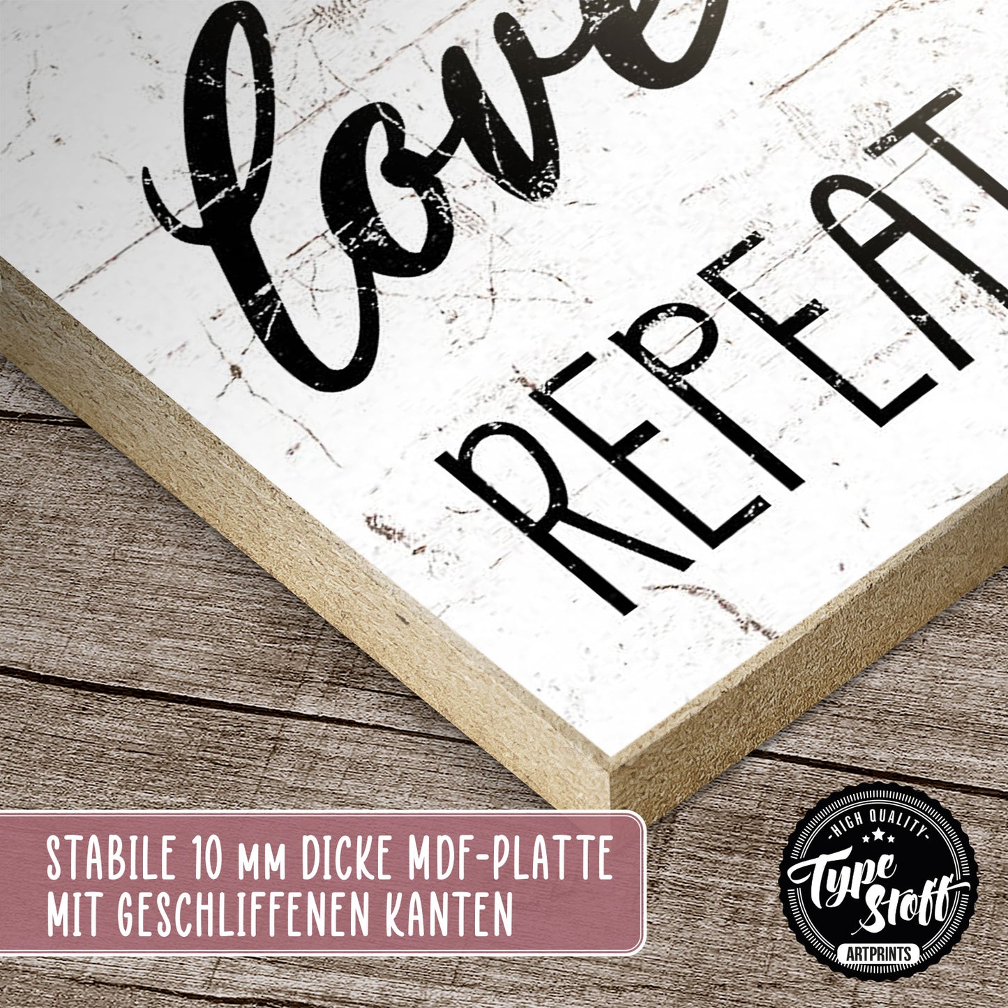 Holzschild mit Spruch - Hygge - eat sleep love repeat – HS-KH-01155