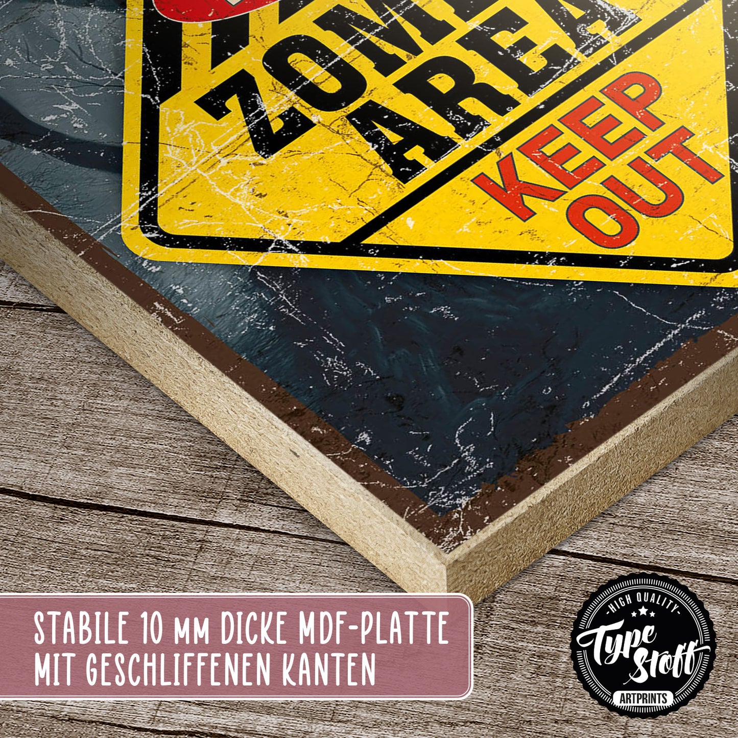 Holzschild mit Spruch - Tür - danger zombie area – HS-QN-01197