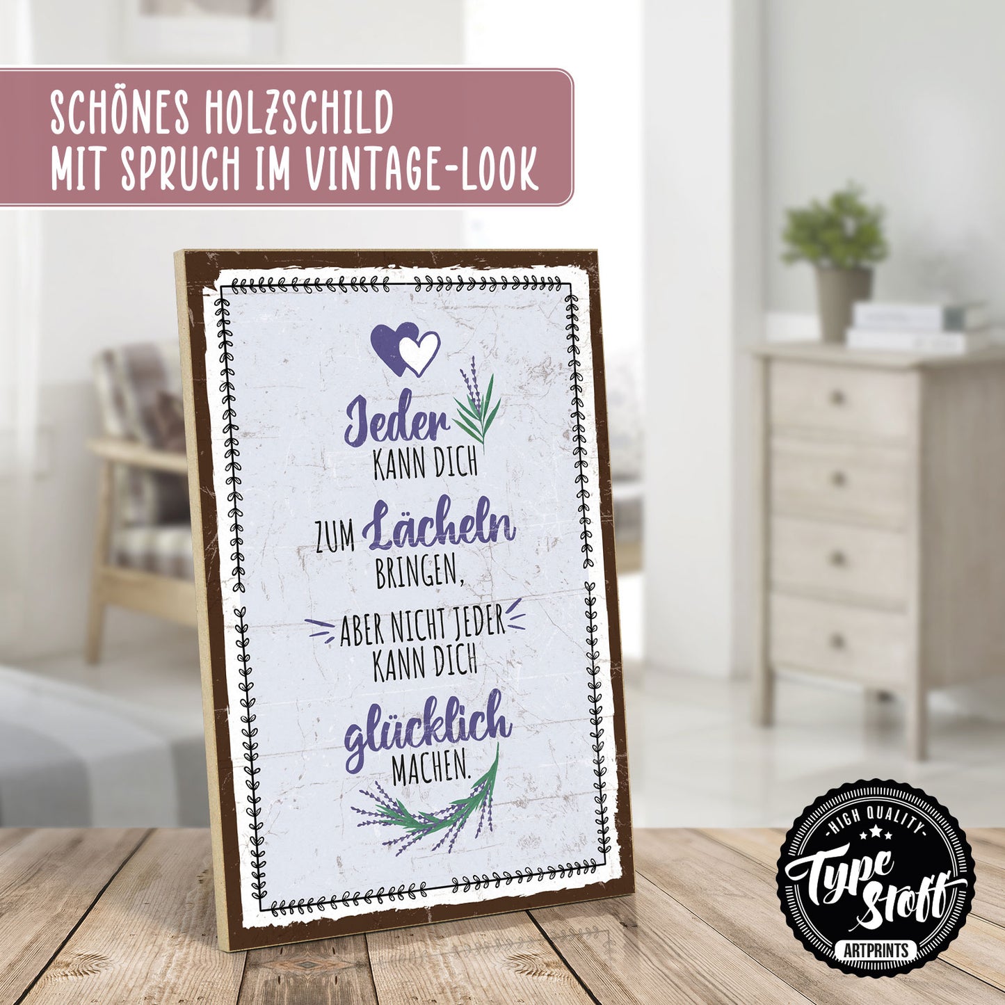 Holzschild mit Spruch - Hygge - Lächeln - Glück – HS-GH-01201