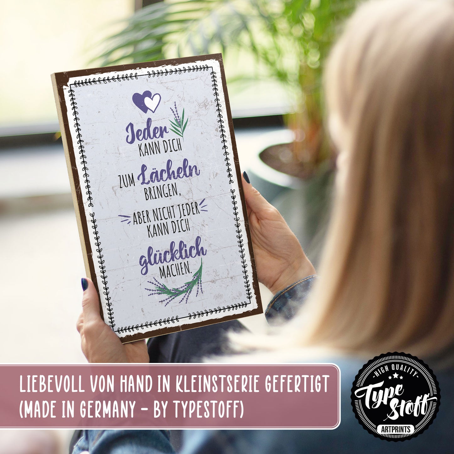 Holzschild mit Spruch - Hygge - Lächeln - Glück – HS-GH-01201