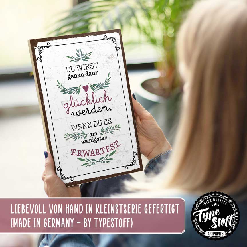 Holzschild mit Spruch - Hygge - Glück und Erwartung – HS-GH-01203