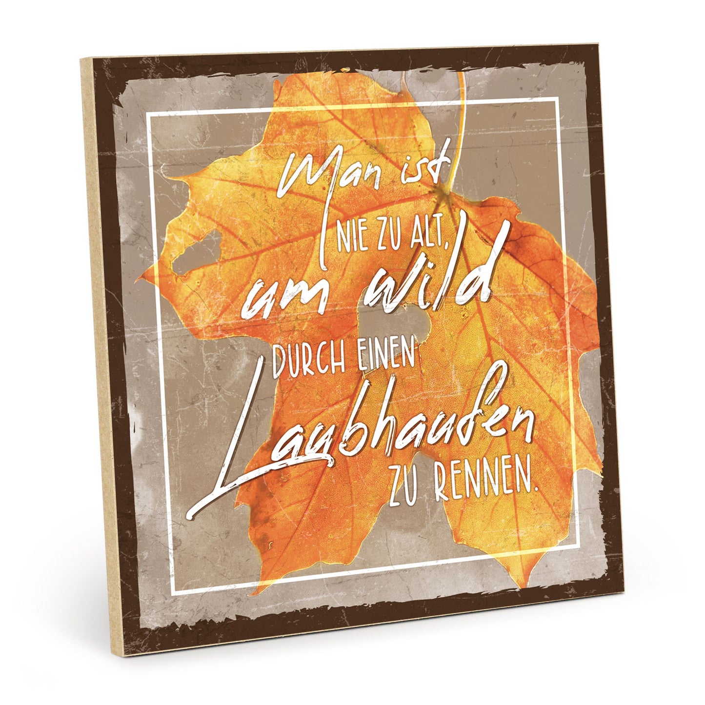 Holzschild mit Spruch - Nie zu alt für einen Laubhaufen – HS-QN-01204