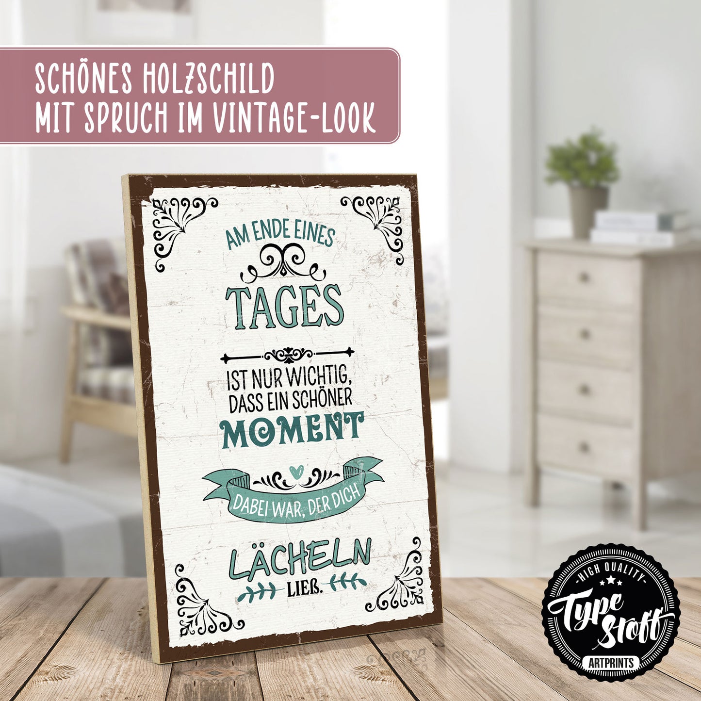 Holzschild mit Spruch - Hygge - Ende des Tages - HS-GH-01207