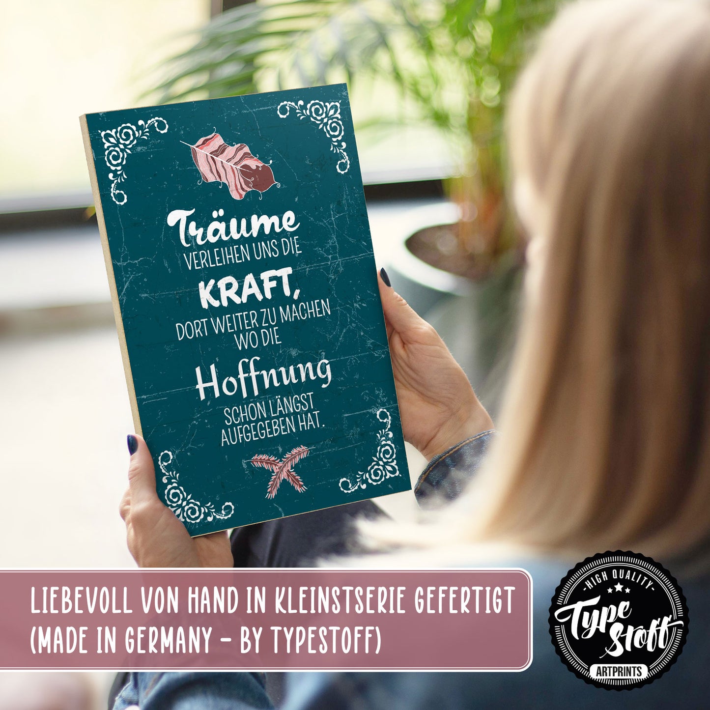 Holzschild mit Spruch - Hygge - Träume verleihen Kraft – HS-GH-01219